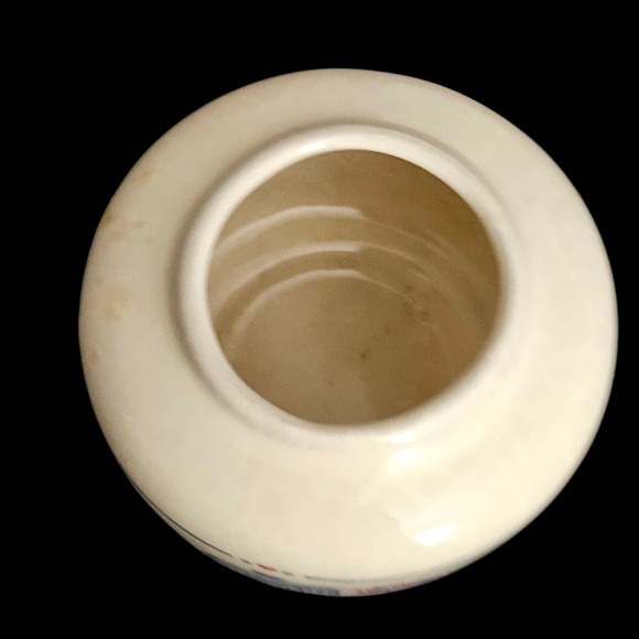 Vintage Mini Stoneware Crock Jar Blue Red House Trees Folk Art Primitive - Picture 4 of 5